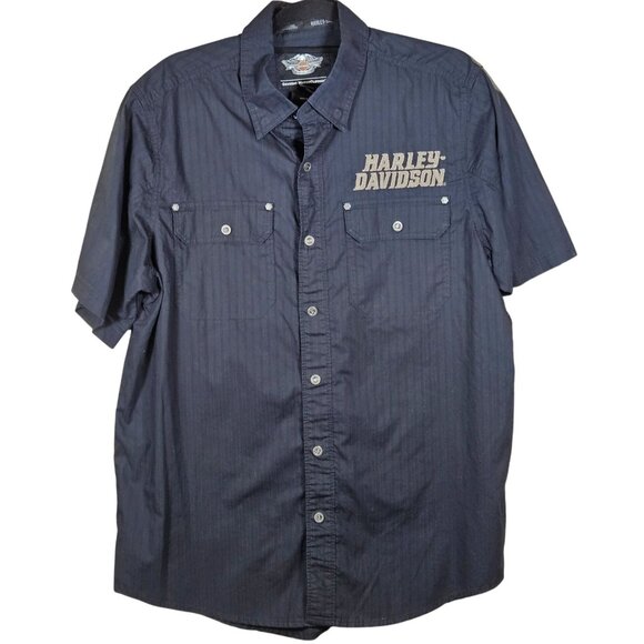 VTG Harley-Davidson Men Black Button Shirt L Biker Americana Normcore Streetwear - Picture 2 of 14